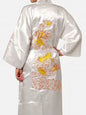 Navy Blue Chinese Men'S Satin Silk Robe Embroidery Kimono Bath Gown Dragon Size S M L XL XXL XXXL S0008