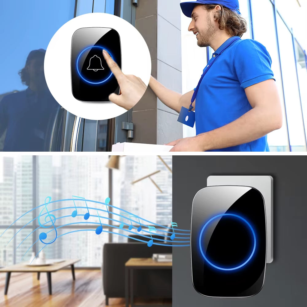 New Home Welcome Doorbell Intelligent Wireless Doorbell Waterproof 300M Remote EU AU UK US Plug Smart Door Bell Chime