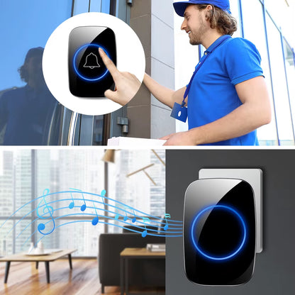 New Home Welcome Doorbell Intelligent Wireless Doorbell Waterproof 300M Remote EU AU UK US Plug Smart Door Bell Chime