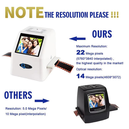 QPIX 22 MP 35Mm Portable Film Scanners 135 110 126KPK Super 8 Negative Slide Holder Photo Scanner Film Digital Converter