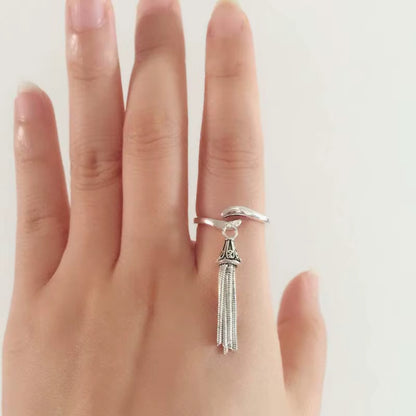 30% Silver Rings for Women Jewelry Titanium Silver Female Copper Ring Vintage Ethnic Fashion Punk Rock Tassel Fashion Bague