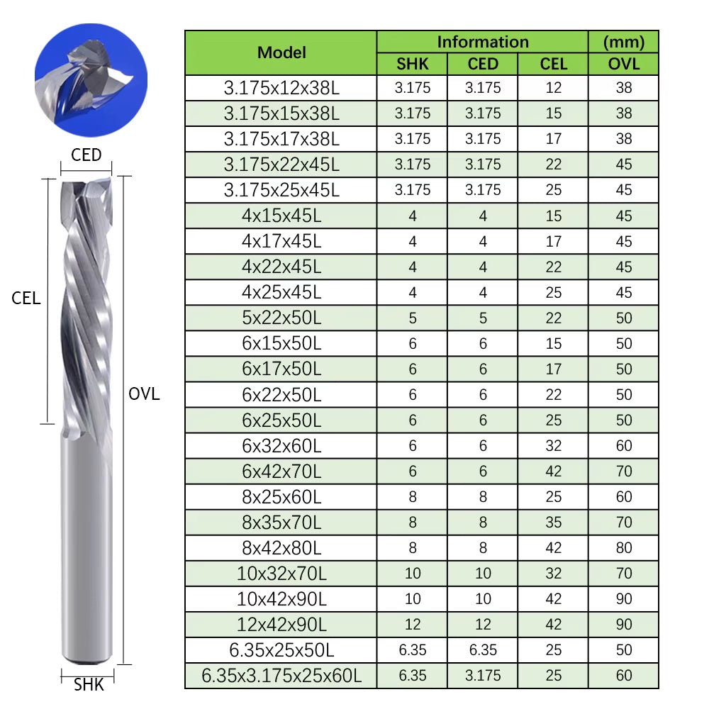 1Pcs up & down Cut Two Flutes Spiral Carbide Mill Tool Cutters for CNC Router, Compression Wood End Mill Cutter Bits