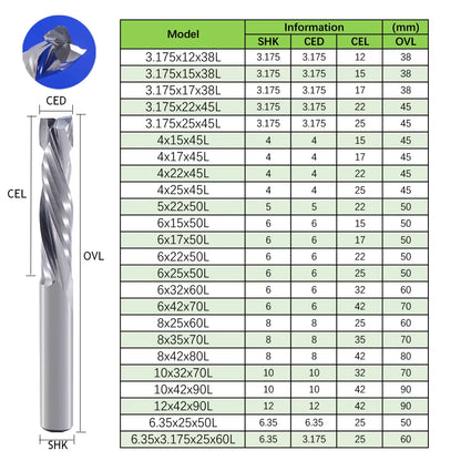 1Pcs up & down Cut Two Flutes Spiral Carbide Mill Tool Cutters for CNC Router, Compression Wood End Mill Cutter Bits