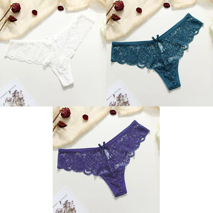 3Pcs Sexy Underwear Woman Thongs Panties Lace G-String T-Back Female Underwear Sexy Lace Thongs Underpants Panties for Woman