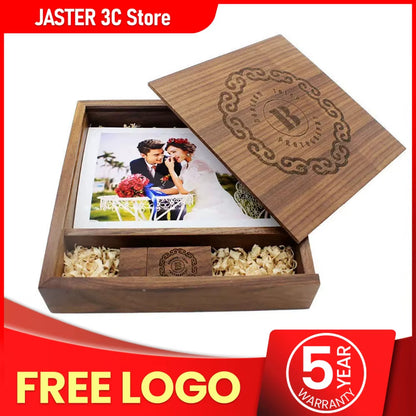 (1 PCS Free LOGO) Photo Unique Album Walnut Wood Usb+Box Pendrive USB Flash Drive 8GB 16GB 32GB 64GB 128GB Photography