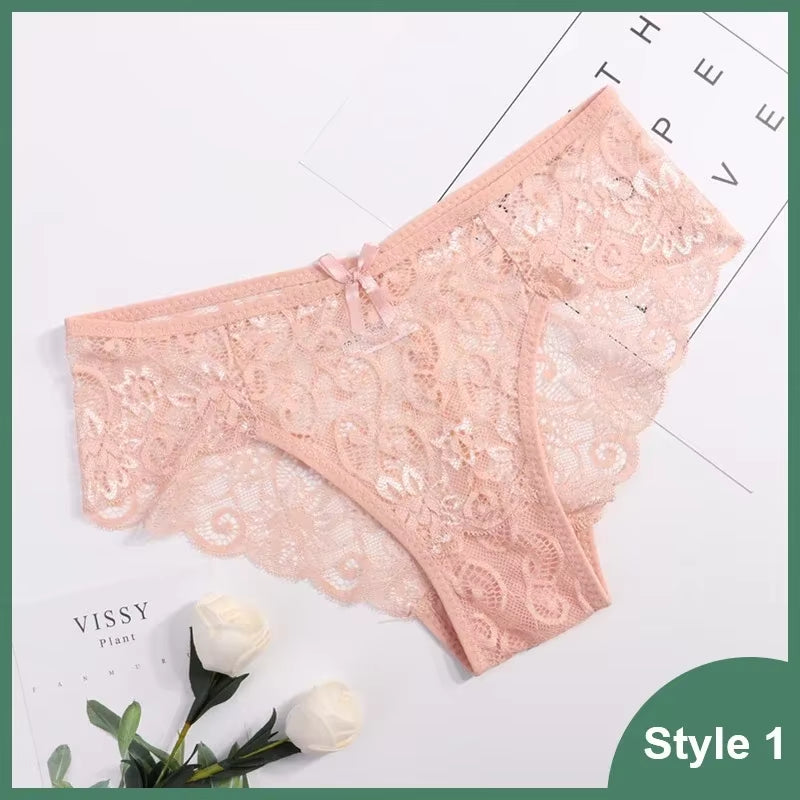 Women'S Panties Sexy Lace Transparent Underwear Hollow Out Female Low Waist Briefs Breathable Lingerie Intimates Underpants