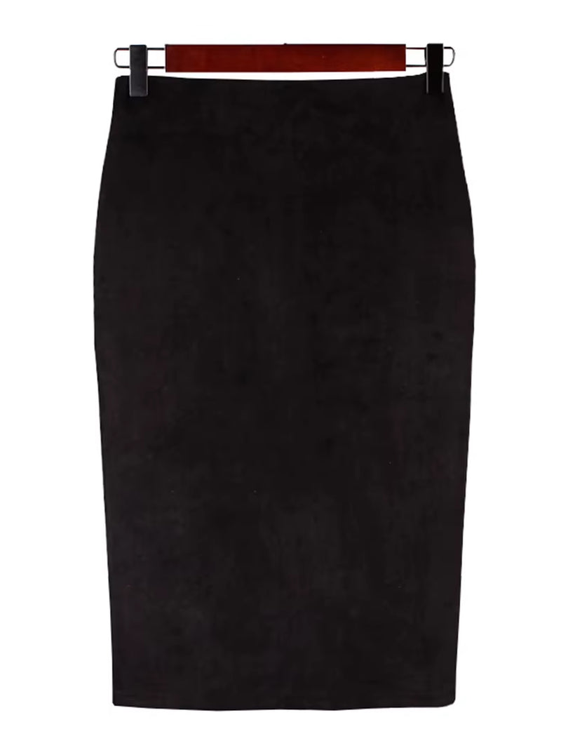 Sexy Multi Color Suede Midi Pencil Skirt Women 2024 Fashion Elastic High Waist Office Lady Bodycon Skirts Saias