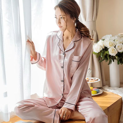 Womens Silk Satin Pajamas Pyjamas Set Sleepwear Pijama Pajamas Suit Female Sleep Two Piece Set Women'S Loungewear plus Size