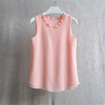 21 Colors Solid Ruffle Chiffon Blouse Women 2025 Summer Fashion Vest Blusas Casual Loose Sleeveless Ladies Tops Shirt
