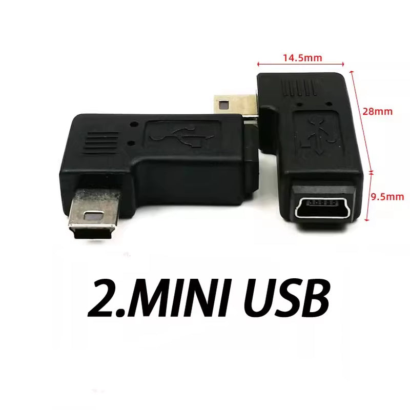 90 Degree Left & Right Angled Mini USB 5Pin Female to Micro USB Male Data Sync Adapter Plug Micro USB to Mini USB Connector