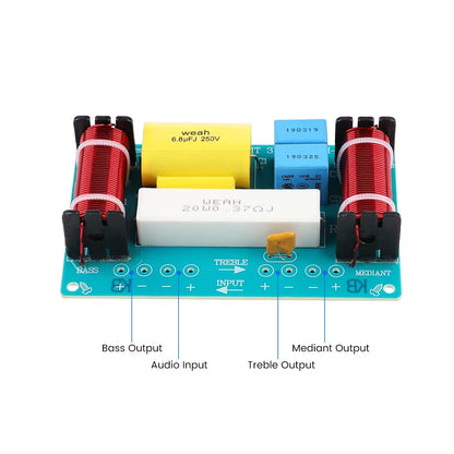 2Pcs Speaker 3 Way Audio Frequency Divider Treble + Midrange + Bass Crossover Speakers Filter for 8Inch Speaker DIY