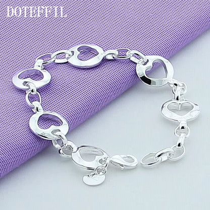 925 Sterling Silver Full Heart Chain Bracelet Fashion for Women Wedding Engagement Jewelry