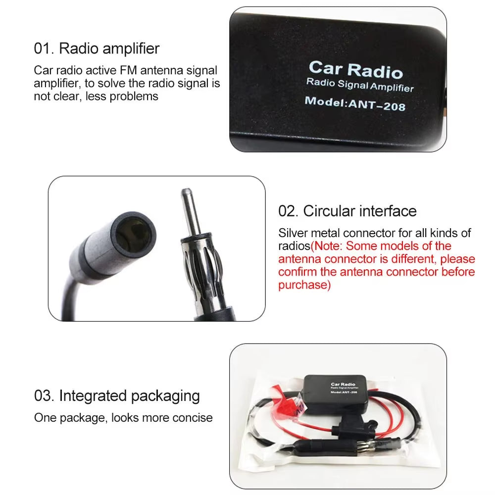 Auto Car Radio FM Antenna Signal Booster Amplifier ANT-208 Enhancer Device Android Player Antenna Signal Booster 12V FM/AM Car A
