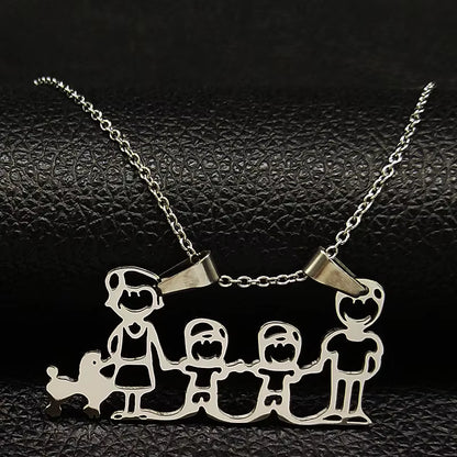 Stainless Steel Necklace Mama Family Necklaces Silver Color Love Boy Girl Pendant Jewelry Women Christmas Gift 355
