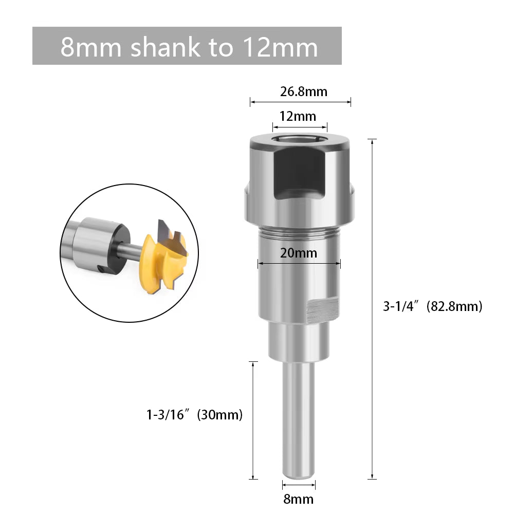 1 Pc 1/4" 8Mm 12Mm 1/2" Shank Router Bit Extension Rod Collet Engraving Machine Extension Milling Cutter for Wood MC04003