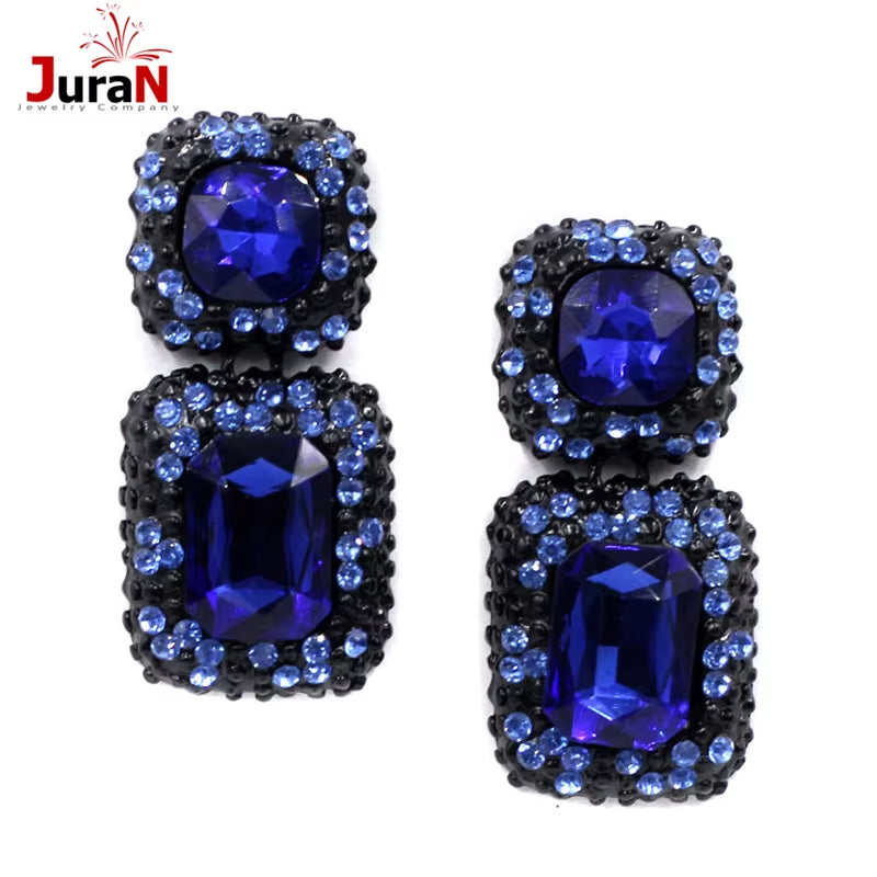 Luxury Blue Crystal Square Dangle Earrings for Women Europe Style Noble Elegant Banquet Party Jewelry Accessories 2024 New