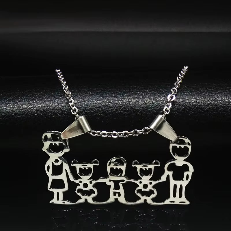 Stainless Steel Necklace Mama Family Necklaces Silver Color Love Boy Girl Pendant Jewelry Women Christmas Gift 355