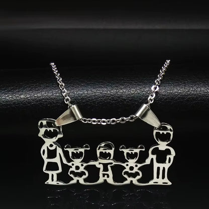 Stainless Steel Necklace Mama Family Necklaces Silver Color Love Boy Girl Pendant Jewelry Women Christmas Gift 355