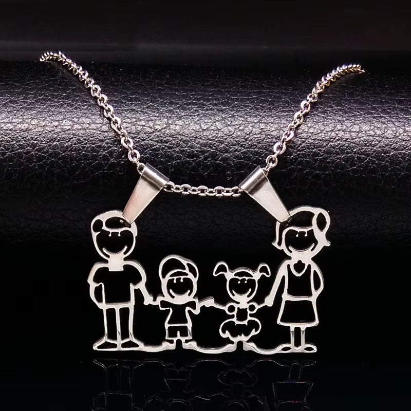 Stainless Steel Necklace Mama Family Necklaces Silver Color Love Boy Girl Pendant Jewelry Women Christmas Gift 355