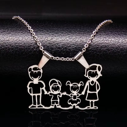 Stainless Steel Necklace Mama Family Necklaces Silver Color Love Boy Girl Pendant Jewelry Women Christmas Gift 355