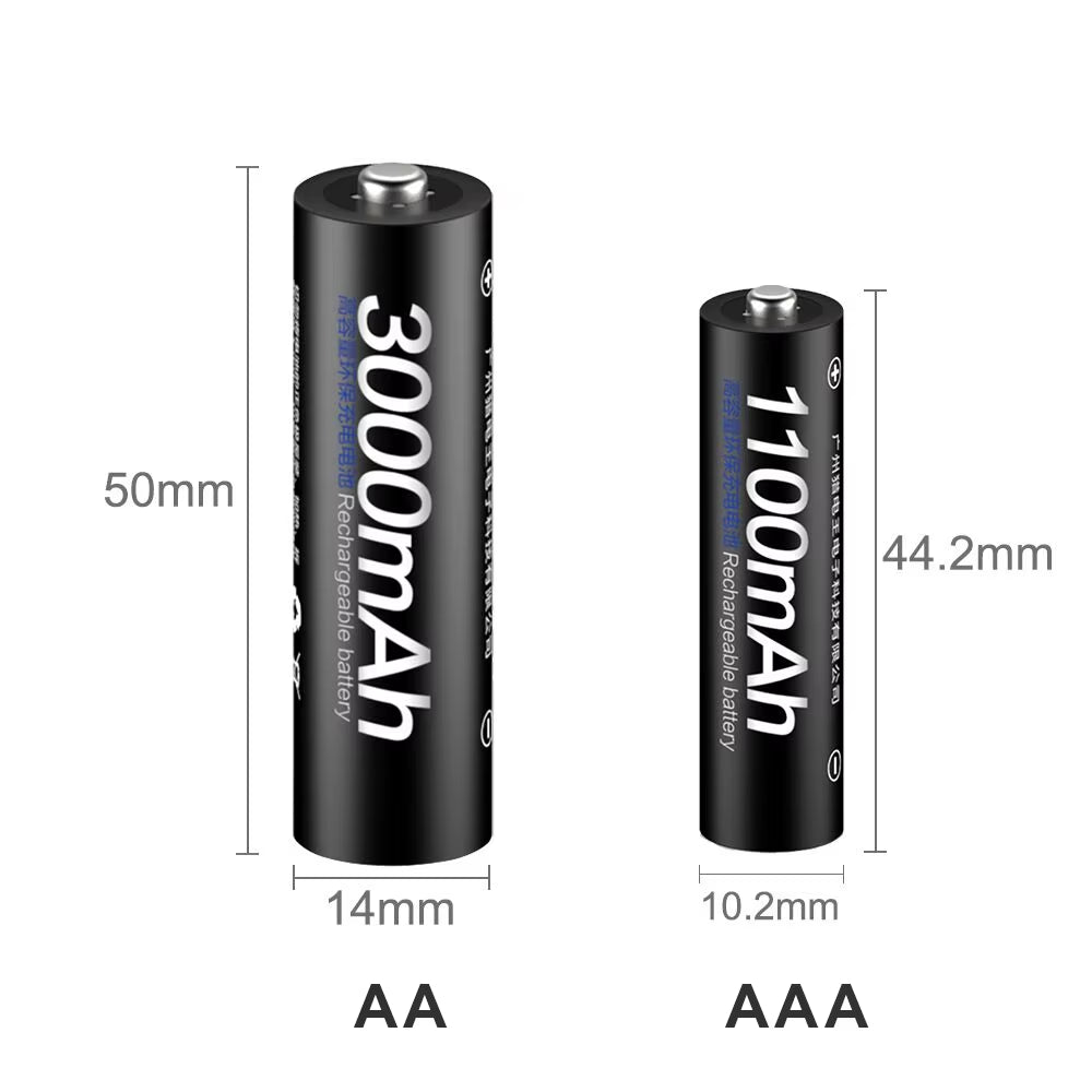 4Pcs 3000Mah 1.2V AA Rechargeable Batteries+4Pcs 1100Mah 1.2V AAA Battery NI-MH AA AAA Rechargeable Battery for Camera Toy