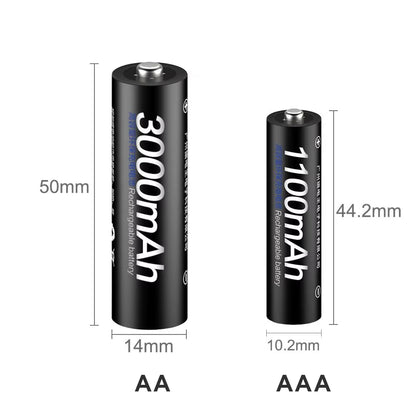 4Pcs 3000Mah 1.2V AA Rechargeable Batteries+4Pcs 1100Mah 1.2V AAA Battery NI-MH AA AAA Rechargeable Battery for Camera Toy