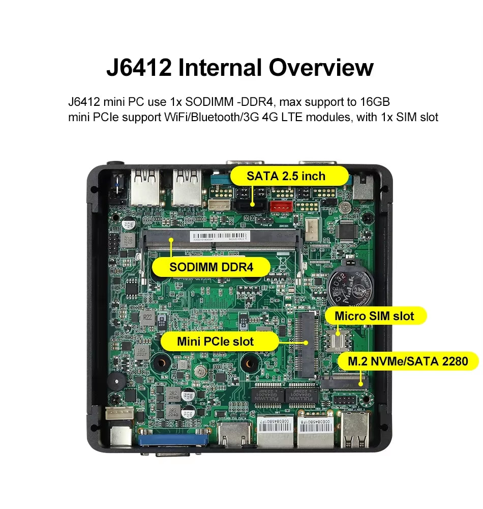 XCY Fanless Mini PC  Celeron J6412 N5105 2X Gbe LAN 2X RS232 HDMI VGA Wifi 4G LTE Windows 10 Linux Industrial Computer
