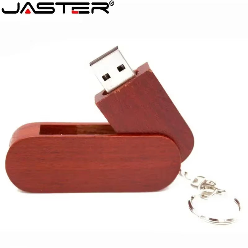 Wooden Rotatable USB USB Flash Drives 128GB Memory Stick Free Custom Logo 64GB 32GB with Key Chain Business Gift Pendrive