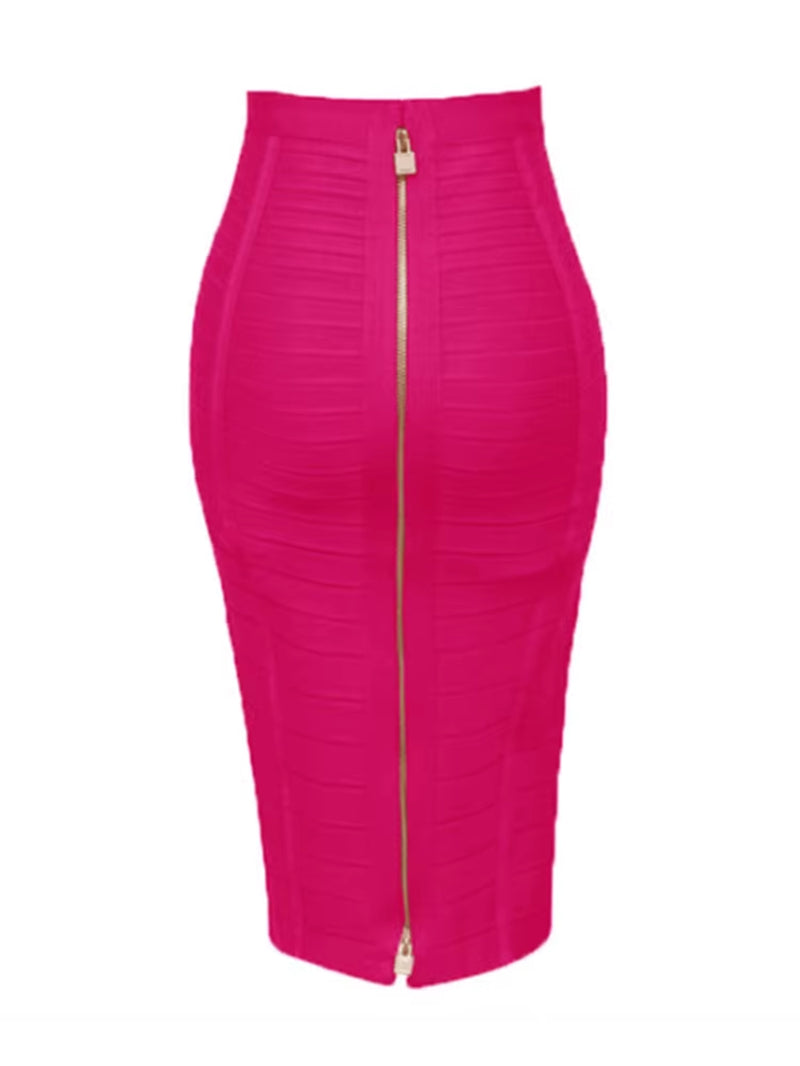 16 Colors Sexy Solid Zipper Orange Blue Black Red Bandage Skirt Women Elastic Bodycon Summer XL XXL Pencil Skirts 58Cm