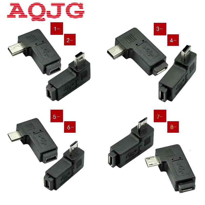 90 Degree Left & Right Angled Mini USB 5Pin Female to Micro USB Male Data Sync Adapter Plug Micro USB to Mini USB Connector