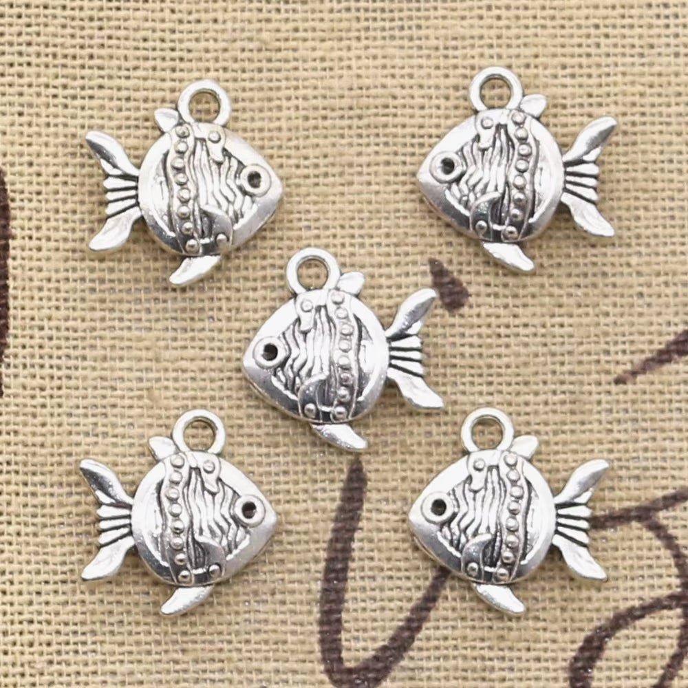 20Pcs Charms Double Sided Fish Goldfish 14X15Mm Antique Silver Color Pendants Making DIY Handmade Tibetan Silver Color Jewelry