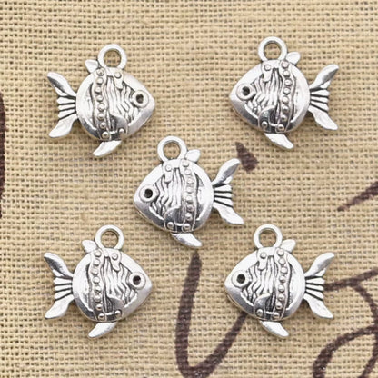 20Pcs Charms Double Sided Fish Goldfish 14X15Mm Antique Silver Color Pendants Making DIY Handmade Tibetan Silver Color Jewelry