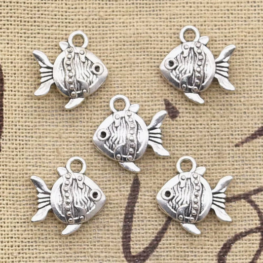 20Pcs Charms Double Sided Fish Goldfish 14X15Mm Antique Silver Color Pendants Making DIY Handmade Tibetan Silver Color Jewelry
