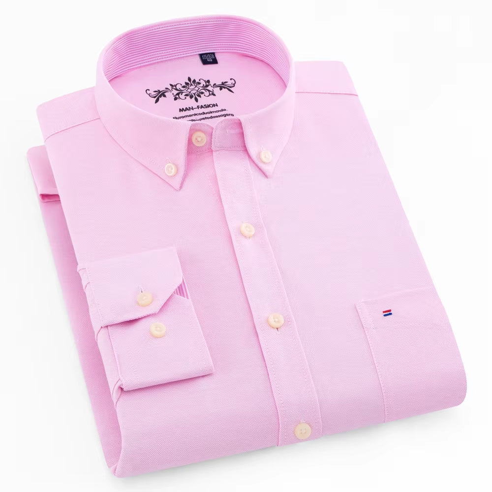 Men'S Long Sleeve Oxford Plaid Striped Work Casual Shirt with Pocket, Spring Autumn Cotton Blend Regular-Fit Button-Down Shirts