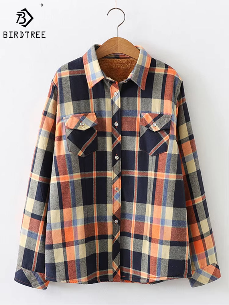 Velvet Thick Warm Women'S Plaid Shirt Female Long Sleeve Tops M-5XL Winter Fleece Casual Check Blouse Autumn Clothes T77710A