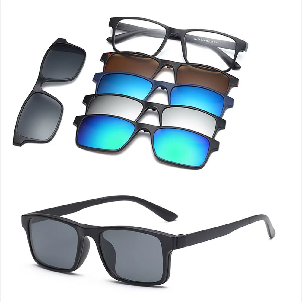6 in 1 Changed Lens 5 Lenes Magnet Sunglasses Mirrored Sunglasses Glasses Men Polarization Custom Prescription