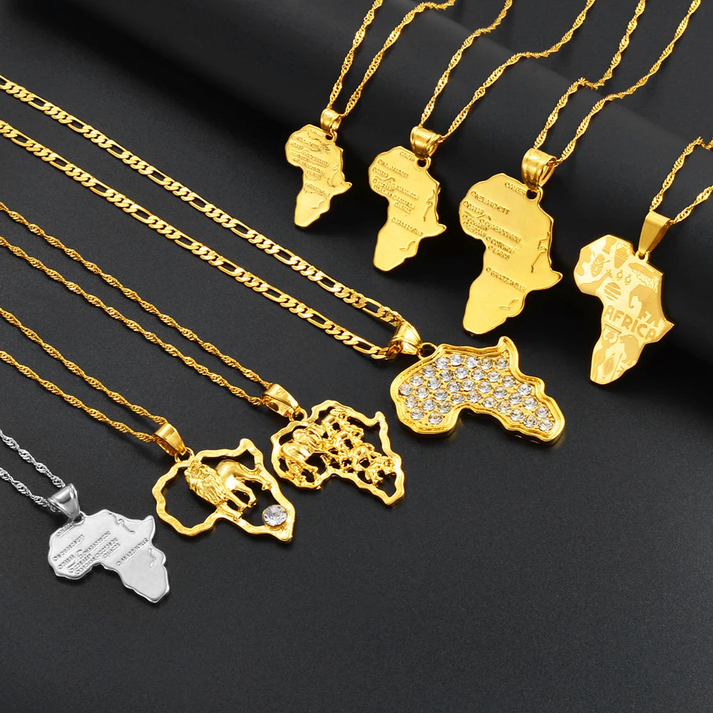 Africa Map Pendant Necklace Women Men Silver Color/Gold Color Ethiopian Jewelry Wholesale African Hiphop Item @132106
