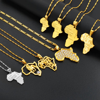 Africa Map Pendant Necklace Women Men Silver Color/Gold Color Ethiopian Jewelry Wholesale African Hiphop Item @132106