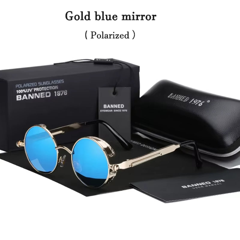 2020 Retro round Metal HD Polarized Punk Steampunk Sunglasses for Women Men,Vintage Sun Glasses Oculos De Sol Meminino Masculino