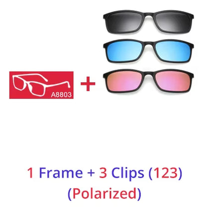 Polarized Sunglasses Men Women 5 in 1 Magnetic Clip on Glasses TR90 Optical Prescription Eyeglass Frames Magnet Clips