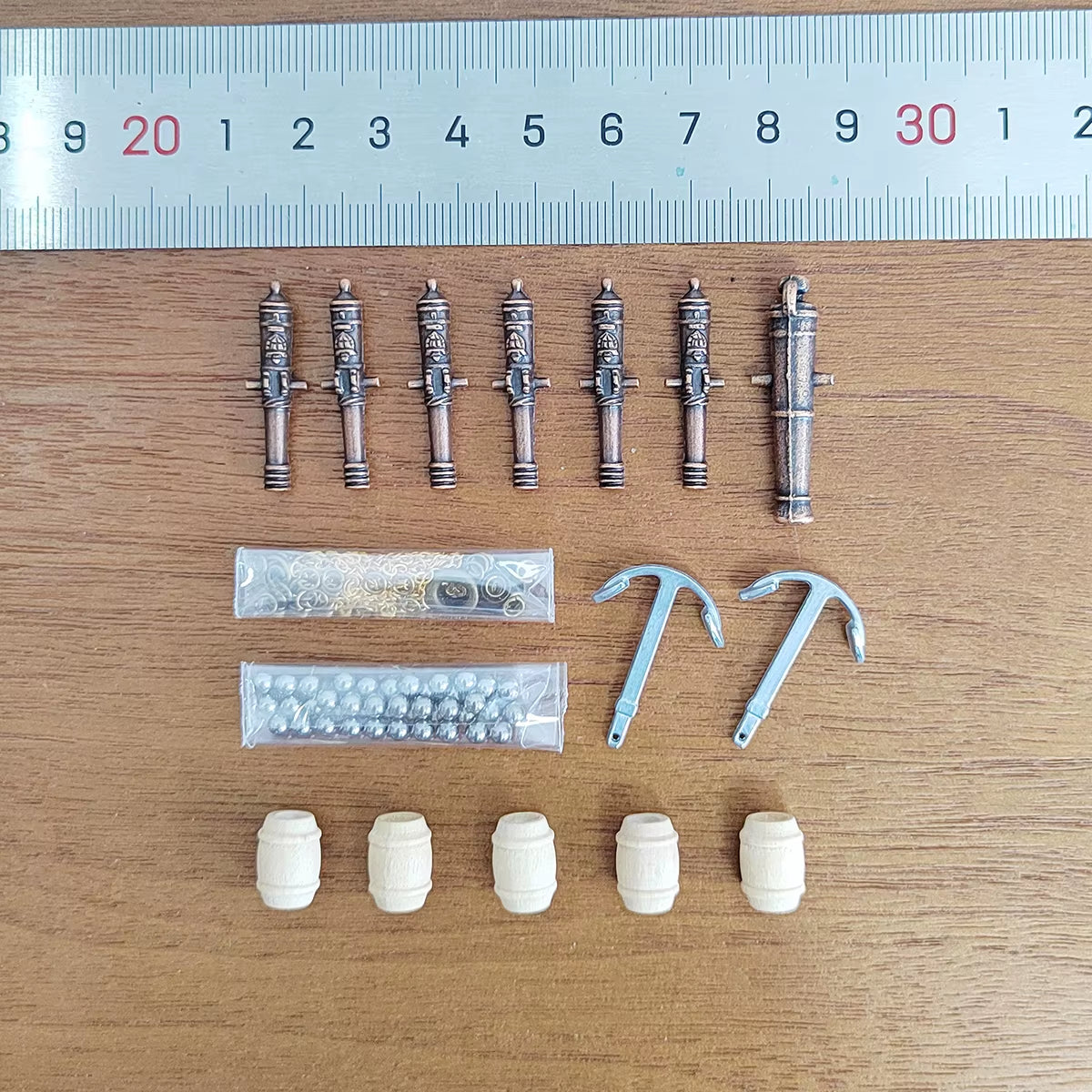 Scale 1/100 Halcon Model Ship Accessories Kit Classical Cannon+Alloy Anchor+Brass Anchor Chain+ Cannonball+Wooden Barrel