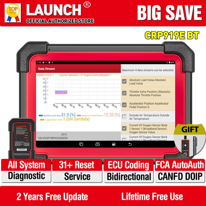 CRP919E BT OBD2 Scanner CAN FD DOIP FCA Full System Car Diagnostic Tools ECU Coding Bidirectional Control 31+ Service