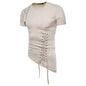 Men Irregular Design Hip Hop Punk T Shirt Tops Lacing Slim Fit Tee Shirts Men Gothic Style Tee Shirts Nightclub Stage Costume