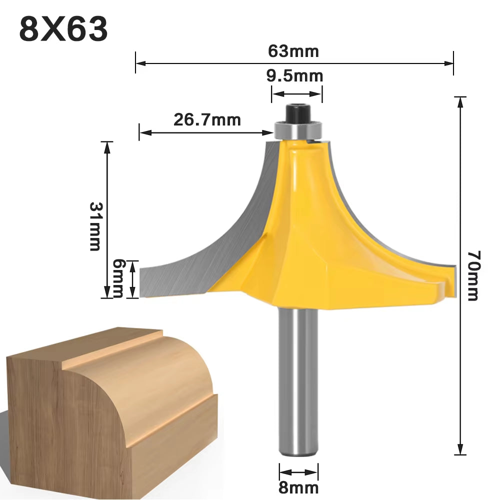 Round over Edging Router Bit - 1" Radius 8" Shank 1Pcs 8Mm Shank Wood Router Bit Straight End Mill Trimmer Cleaning Flush Trim