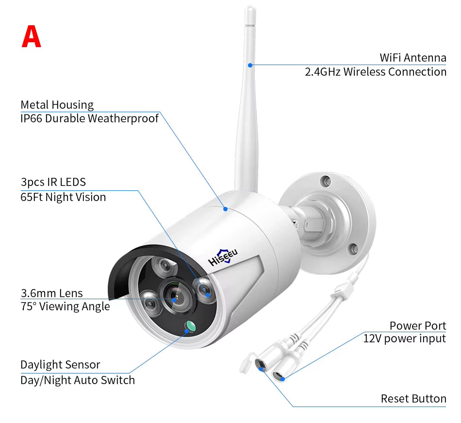 Hiseeu 5MP Security Wireless IP Camera for Wireless CCTV System 3MP 1080P WIFI Outdoor Waterproof IP Camera View Eseecloud APP