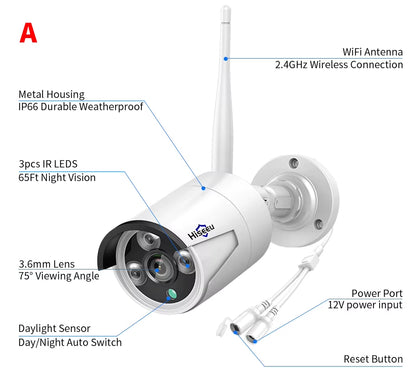 Hiseeu 5MP Security Wireless IP Camera for Wireless CCTV System 3MP 1080P WIFI Outdoor Waterproof IP Camera View Eseecloud APP