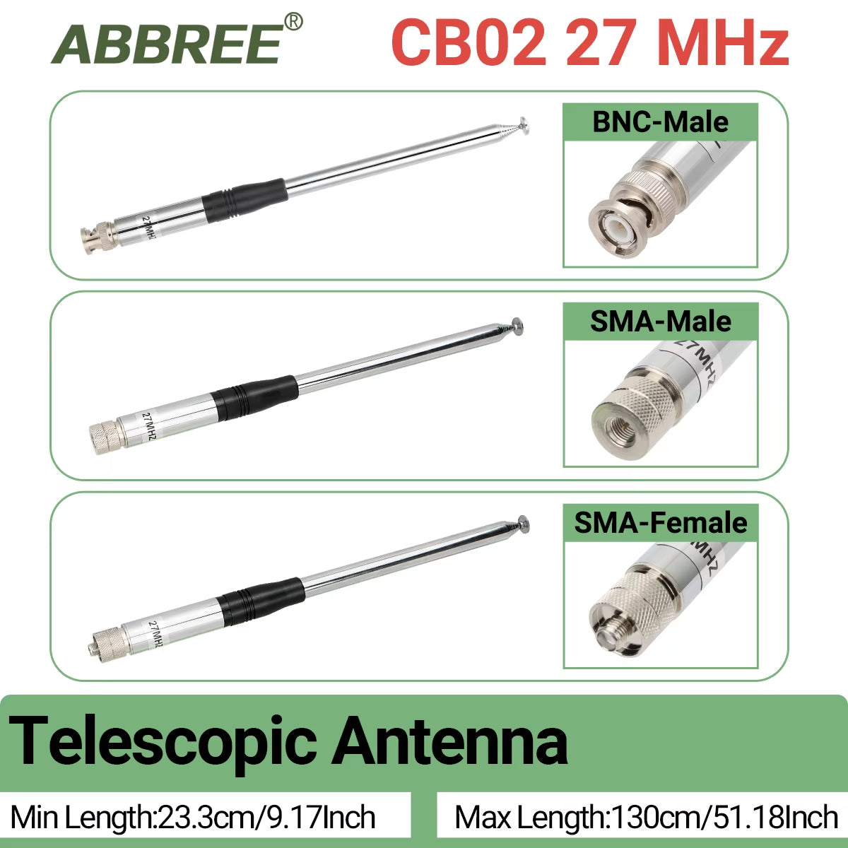27Mhz Sma-Female/Sma-Male/Bnc Handheld Telescopic CB Antenna for Quansheng UV-K5 UV-K5(8) Baofeng UV-K61 Walkie Talkie