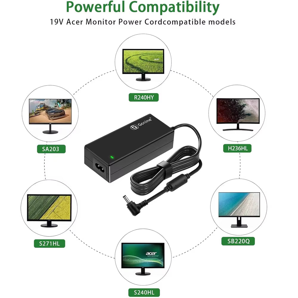 19V 3.42A Power Supply Adapter for Acer Aspire 5 E15 V5 V7 V3 R3 R7 S3 E1 M5 Series,Acer LCD Monitor S202HL S230HL S231HL S232HL