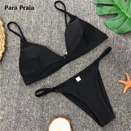 9 Colors Solid Bikini Set 2025 Sexy Push up Swimwear Women Brazilian Swimsuit Low Waist Biquini Halter Two Pieces Bathing Suit