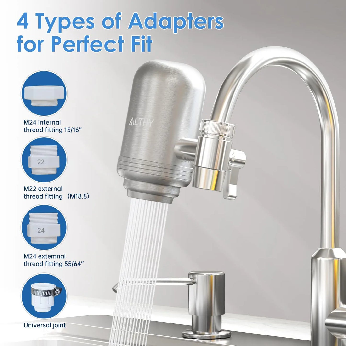 Stainless Steel Faucet Tap Water Filter Purifier System, NSF Certified Reduces Lead, Chlorine & Bad Taste Kitchen